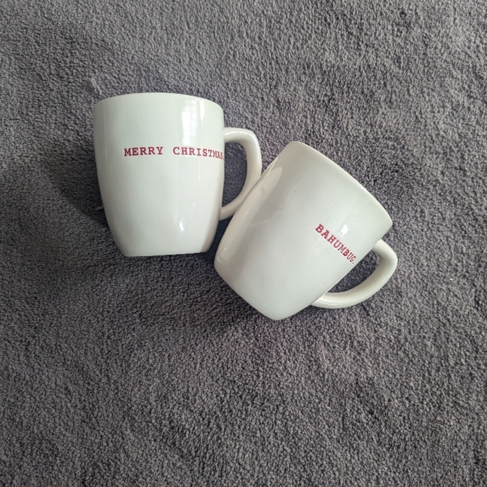 White Merry Christmas and Bah Humbug Mugs